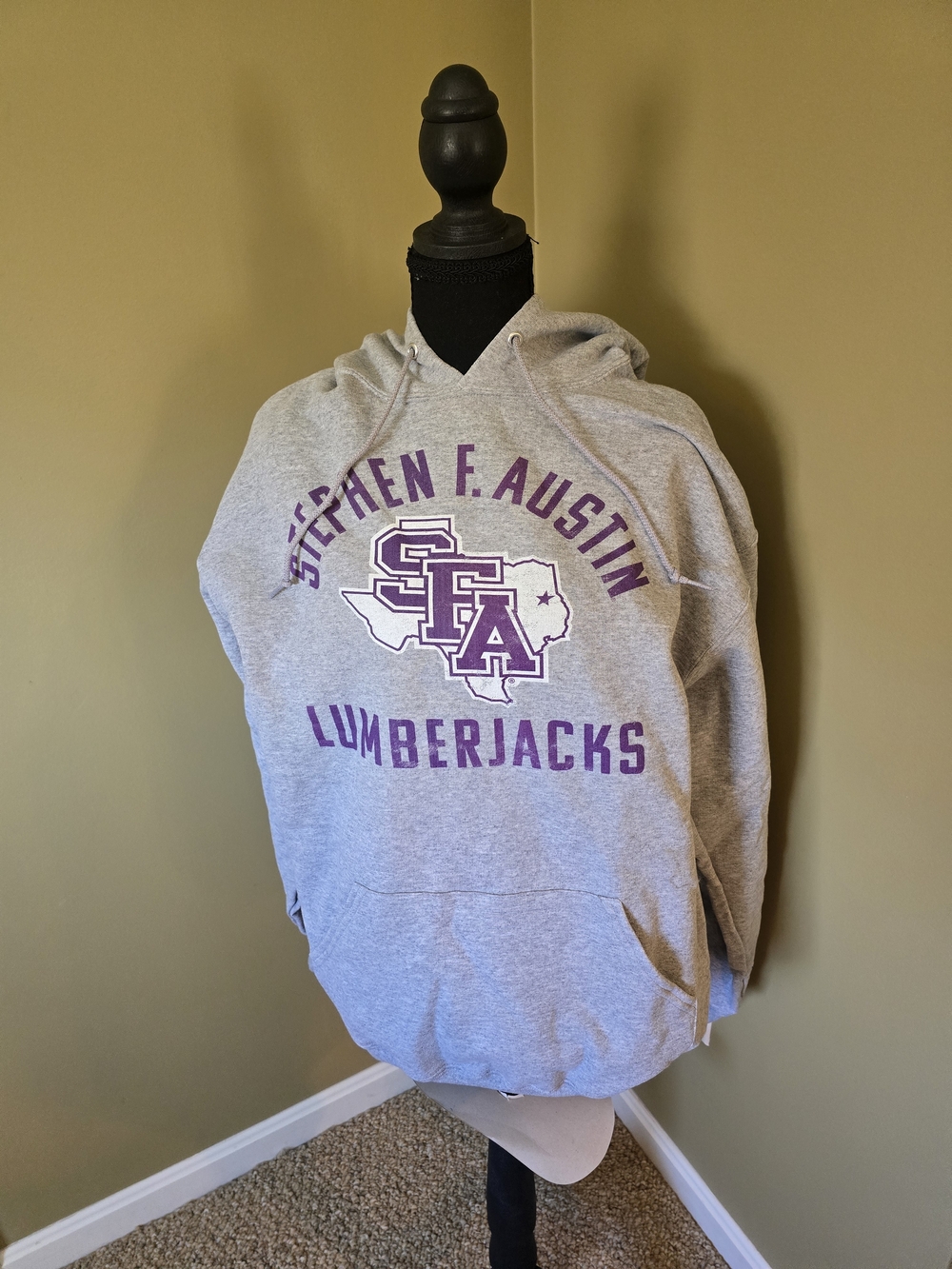 Jerzees Gray Hooded Stephen F. Austin Lumberjacks Sweatshirt with Purple Logo